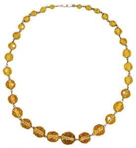 Vintage Gold Tone and Amber Glass Bead Necklace